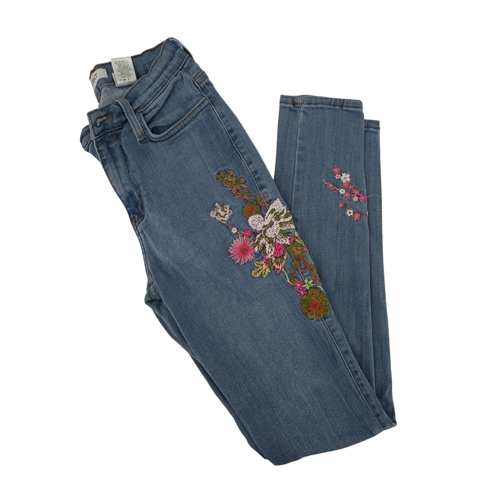 Vibrant MIU Floral Embroidered Skinny Jeans Blue Distressed Ripped Size 9 W28‎